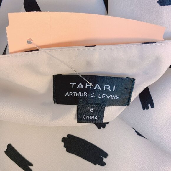 Tahari Arthur S. Levine Black & Cream Print Dress Size 16 - Picture 4 of 5